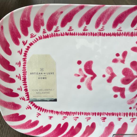 ARTISAN DE LUXE Pink White Melamine Oblong Serving Tray Platter 7 x 15 NEW - Picture 9 of 13